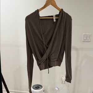 ALO Yoga Wrap Blouse in Deep Brown